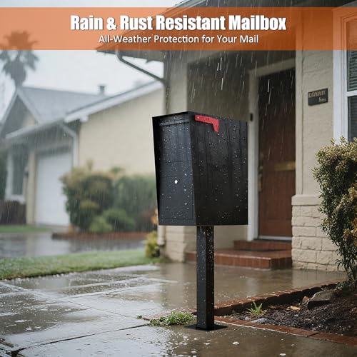 Image of Package Mailbox with Lock, Large Post-Mount Locking Mailboxes for Outdoor Use, Heavy-Duty Steel Curbside Security Mailbox with Post and Base Plate, Weatherproof Mail Box for Residential Deliveries