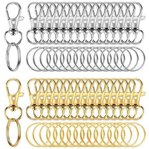 60PCS Keychain Making Supplies Lobster Claw Clasp with Key Rings Keychain Making kit Including 30PCS Keychain Clip Hooks and 30PCS Key Chain Rings for Crafts
