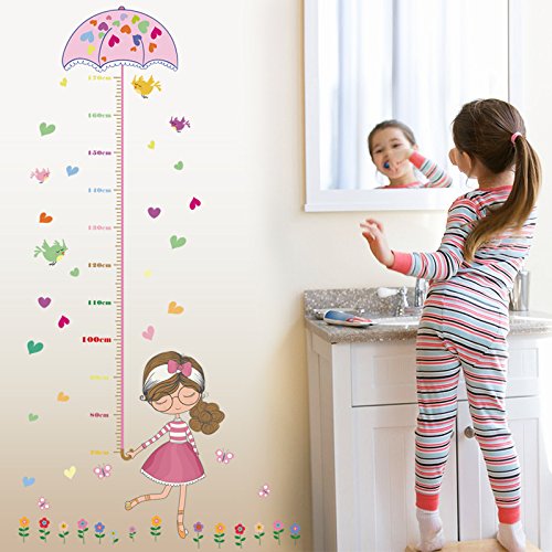 Image of Kids Height Chart Wall Sticker | Adorable Girls Growth Chart for Nursery Bedroom Playroom Classroom | Height Measuring Scale | Easy Peel & Stick | Full Set: 70x50 cm Total Coverage: 145x75 cm
