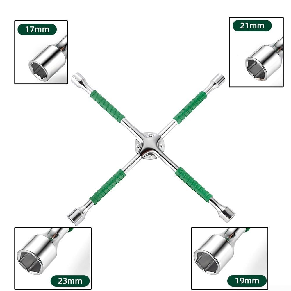 Llave de llanta de cuatro vías de 18/20 pulgadas en forma de cruz con enchufes de 17 mm, 19 mm, 21 mm, 23 mm, herramienta de tuerca de acero resistente para neumáticos de coche para carretera (18