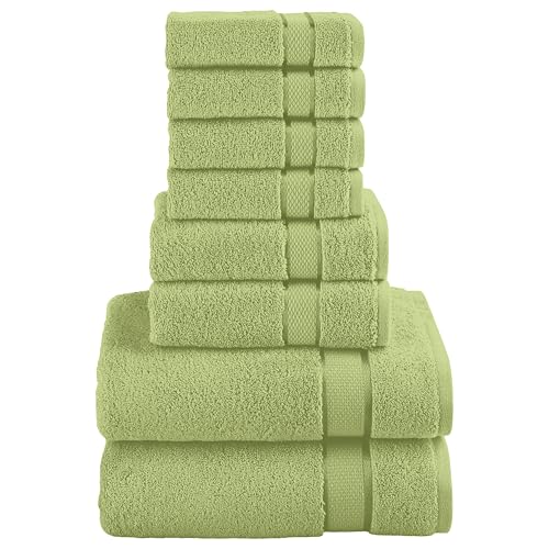 Image of Elegant Comfort Premium Cotton 8-Piece Towel Set, Includes 4 Washcloths, 2 Hand Towels and 2 Bath Towels, 100% Turkish Cotton - Highly Absorbent and Super Soft Towels for Bathroom, Sage