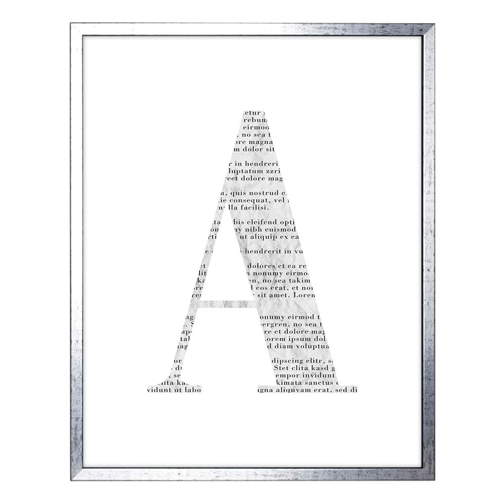 Stampa Artistica con Immagine di Giornale Bianco e Nero, Cornice Neo in Nero Argento Antico con poster da parete, Lettera A, 40 x 50 cm