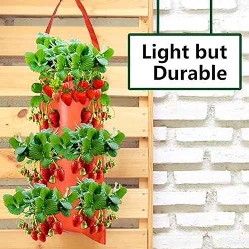 YUEcthynous Sac de plantation,Sac de Plante Respirant 2 Pièces Suspendu Verticalement,Pots de plantation de fraise Respirant 6 trous avec poignée pot de plante pour la culture de tomates et de légumes – vue 5