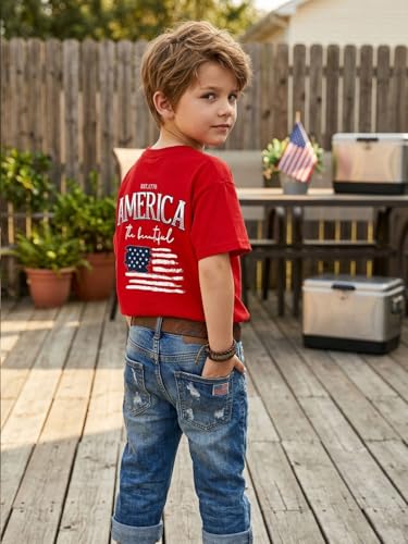 Image of AMWIPE Boys Girls USA Shirt Kids 250 Anniversary USA Shirts American Flag Tshirt 4th of July Outfits Cute Patriotic Top 6-14y