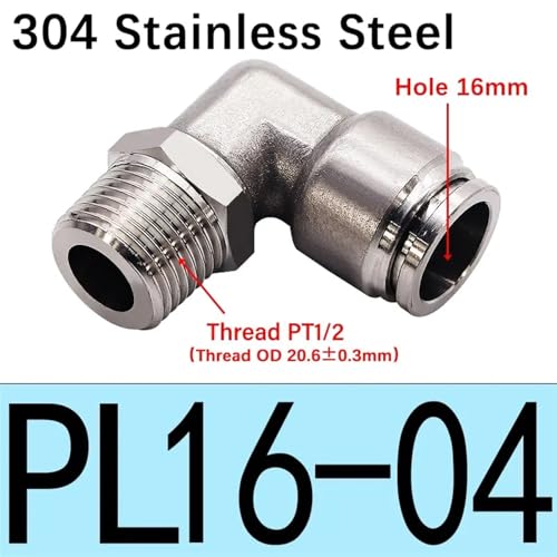 Conector neumático rápido PL16-04 tipo codo macho de 16mm a 1/2 BSPT 2