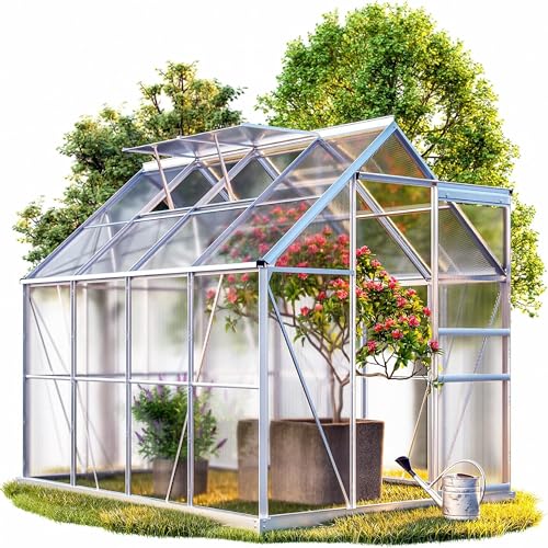 Gardebruk® Serre de Jardin Polycarbonate Aluminium 4,75m² Fondation 250x190cm 2 fenêtres Serre ...