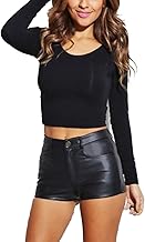SS7 Women's Faux Leather High Waist Shorts, Black, Sizes 6 to 18