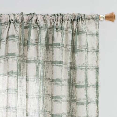 Image of MYSKY HOME Living Room Curtains Nice Vertical Elegant Style for Patio Pergola Gazebo, Soft Touch Plaid Light Filtering Drapes for Doorways Sliding Glass Door, 50 inch Wide x 95 inch Long, Sage Green, 2 PCs