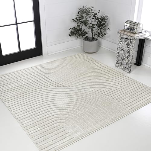 JONATHAN Y Hallie High-Low Curve Ivory/Cream 7x7 Square Indoor/Outdoor Area Rug, Minimalist, Pet Friendly, Non-Shedding, Stain Resistant, Hose-Washable for Backyard, Patio, Porch (SCN100B-7SQ) by JONATHAN Y - Image 3