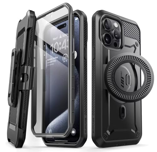SUPCASE Unicorn Beetle Pro Mag Case for iPhone 15 Pro Max 6.7 Compatible with MagSafe Full Body Rugged Case with Built-in Screen Protector & Kickstand & Belt-Clip (Black)