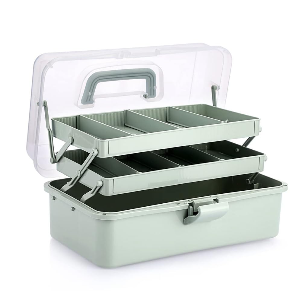 Wadakada 3-Layer Plastic Dividing Storage Box Craft Organizer and Storage with Adjustable Spacers Portable Handled Organizer
