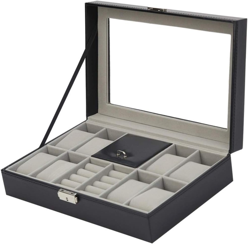 Clixera Watch Cabinets & Cases Durable Black PU Watch Box Case,8-bit Watch + 2 Ring Storage Box With PVC Display Jewelry Collection Case Organiser Holder, Black (B0CBCZNTYN) Amazon Price History, Amazon Price Tracker