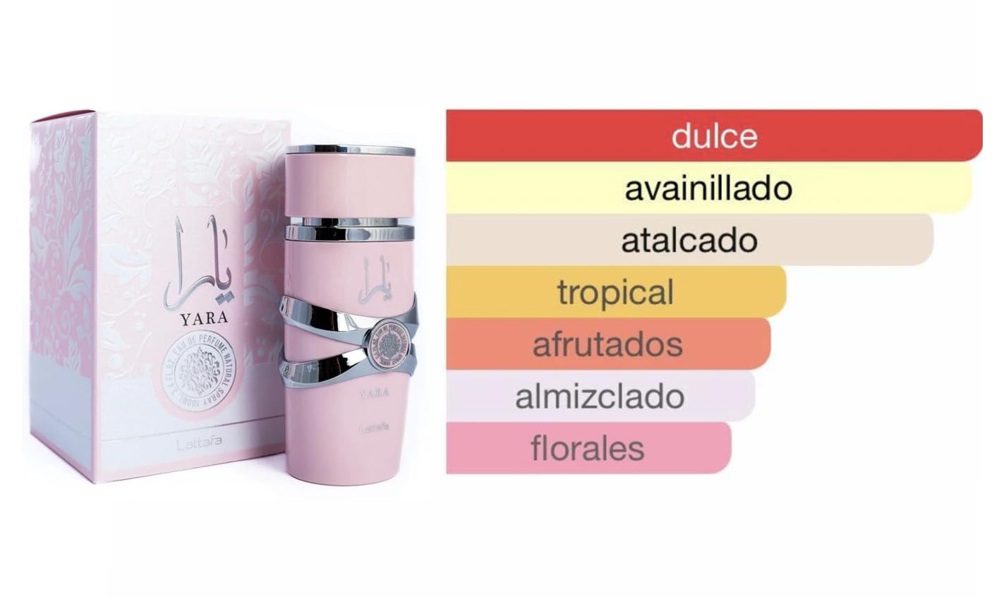 Perfume Yara Original 100ML, Perfume Árabe para Mujer de Larga Duración, Eau da Parfum Importado desde Dubái, Incluye Atomizador Recargable 5ML, Fragancia Floral y Dulce (Yara)