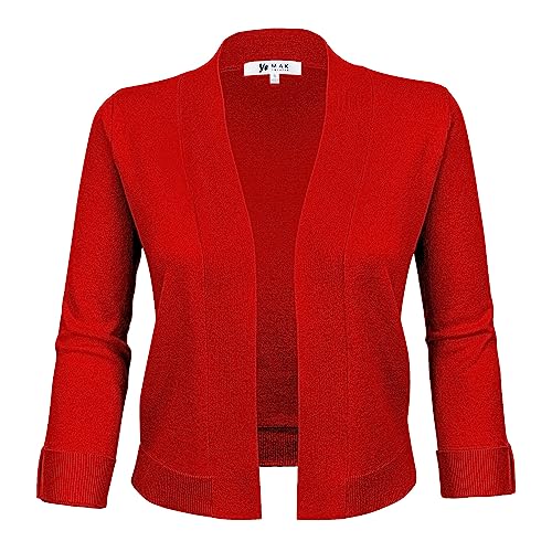 Image of YEMAK Women's Crop Cardigan Sweater - 3 /4 Sleeve Open Front Classic Basic Knit Bolero Cropped Soft Lightweight Knitted Top