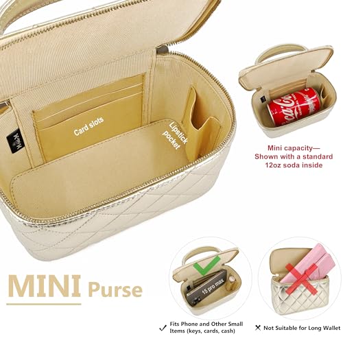 Image of M-ioi-M Small Genuine Leather Purse Quilted Crossbody Bag for Women, Mini Top-Handle Shoulder Handbag w /Gold Chain Strap