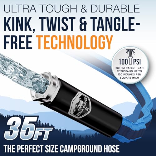 Image of RV Fresh Water Drinking Hose 35' by Clean Camper- Kink Free Design | Non Leaching | Non Toxic | Stainless Steel Fittings | Durable Camping RV Hose