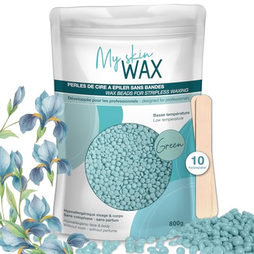 My Skin WAX - Waxing perlen 800g, Hypoallergen, Ohne Streifen, Wachsperlen Haarentfernung für Gesicht, Augenbrauen, Intim Waxing, Brazilian wax, Wachsperlen für Männer, Frauen - Grün