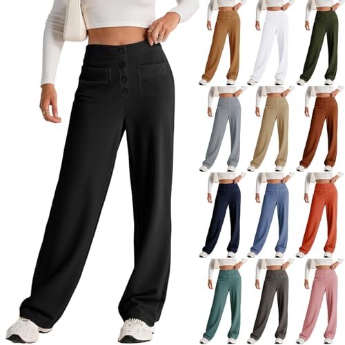 Women's High Waisted Straight Leg Pants Business Casual Work Pants Button Down Casual Trousers with Multiple Pockets4