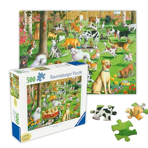 Ravensburger - at The Dog Park - 500 Piece Large Format Jigsaw Puzzle - Dogs of Every Breed Romp, Dig, Chase & Play - Premium Quality - Gift for Family Game Night - Puzzles for Adults