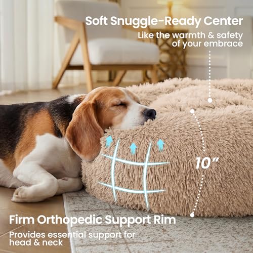Image of JOLLYVOGUE Calming Dog Beds Extra Large Sized Dog, 45in Donut Washable Large Pet Bed, Anti-Slip & Anti-Anxiety Fluffy Faux Fur Round Dogs Bed, Fits up to 125 lbs Pets (Camel)