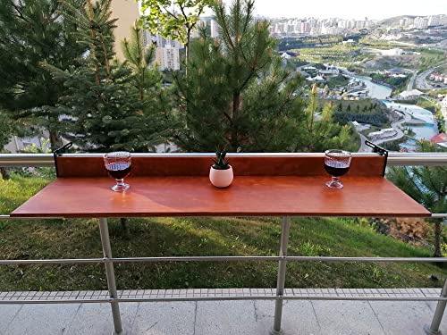 Balcony Bar Table For Railings, Balcony Folding Deck Table, Wooden Adjustable Hanging Deck Table For Patio, Apartment, Garden (Chestnut, 59" L X 11.8" W) #TOP1