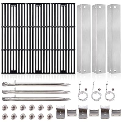 Adviace Grill Replacement Parts for Char Griller 5050, 5650, 2121, 3001, 5072, 2123, 2828, 3030, King Griller 3008, 5252, Cast Iron Grill Grates, Stainless Steel Heat Plate Shields, Burners, Ignitors.