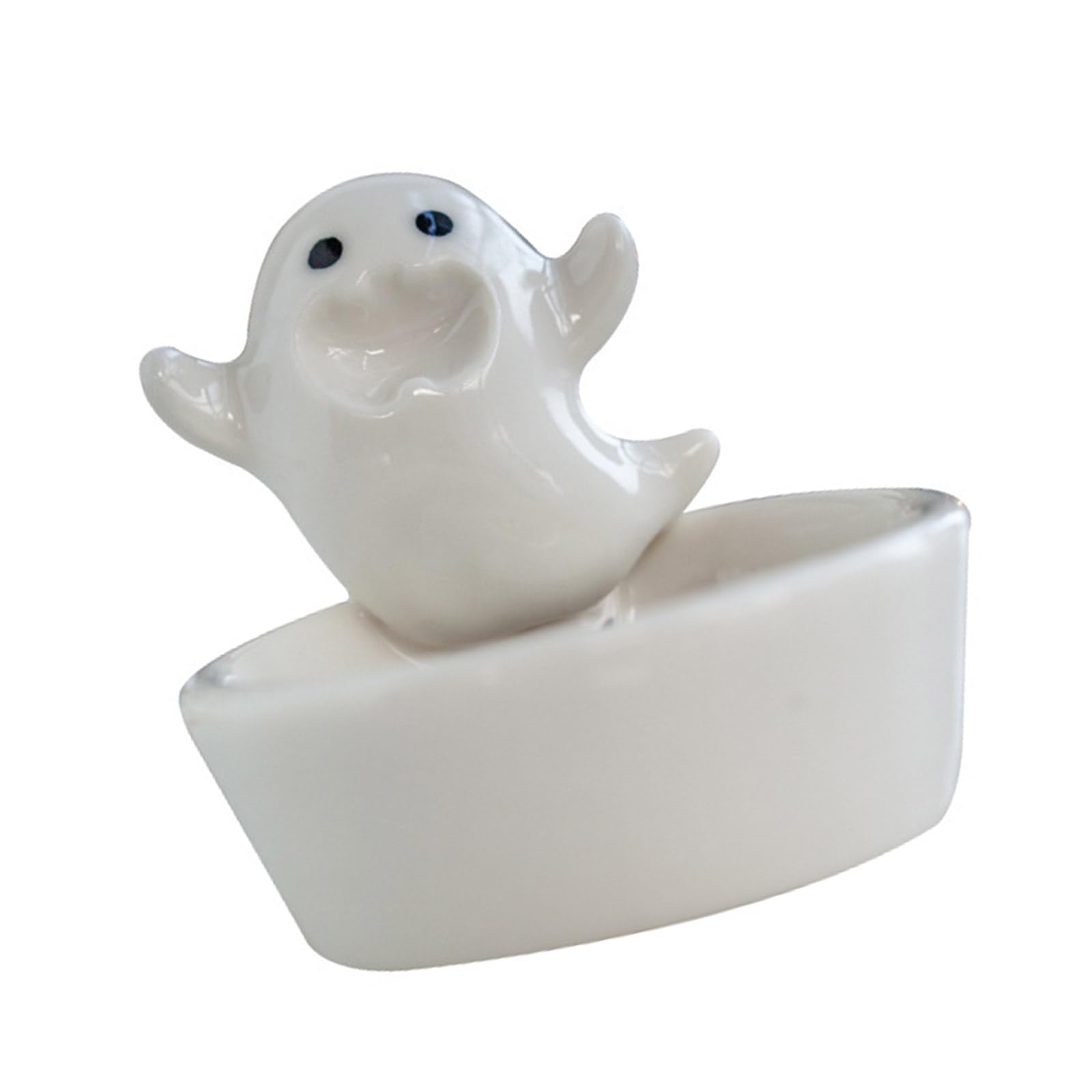 carotoe Mystical Ceramics White Ghostly Figurine Holder Halloween Lighting Tealight Candlestick for or LED Light Creative Ghostly Candleholder