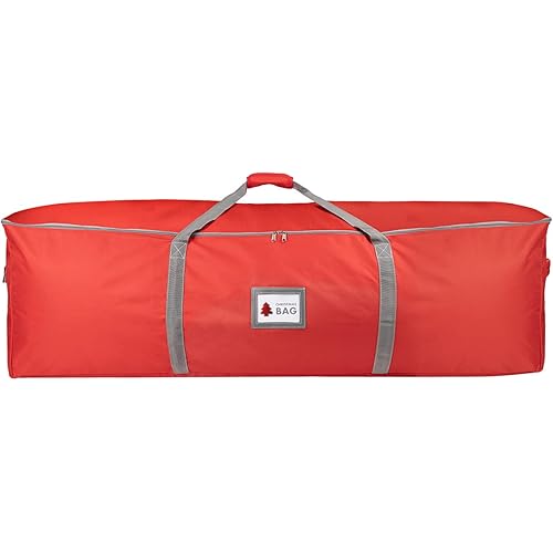 Heavy Duty Oxford Christmas Tree Storage Bag with Extra Padded Handles| Waterproof Oxford Artificial Tree Storage Bag | 51" L x 16" W x 16" H, ID Card Included (Red)
