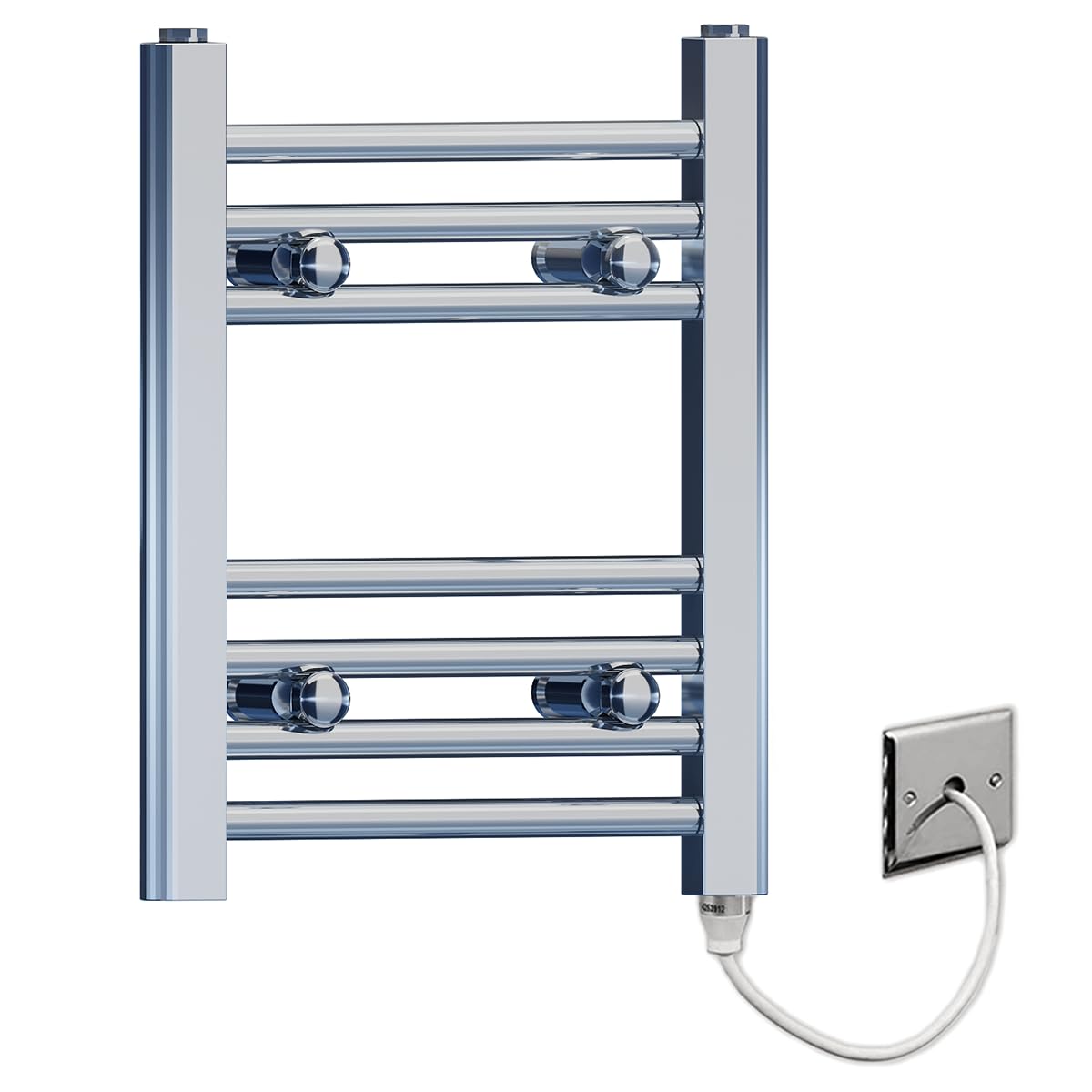 300mm Wide Flat Chrome Electric Pre-Filled Heated Towel Rail Radiator For Bathroom Designer UK (300 x 400mm Chrome)