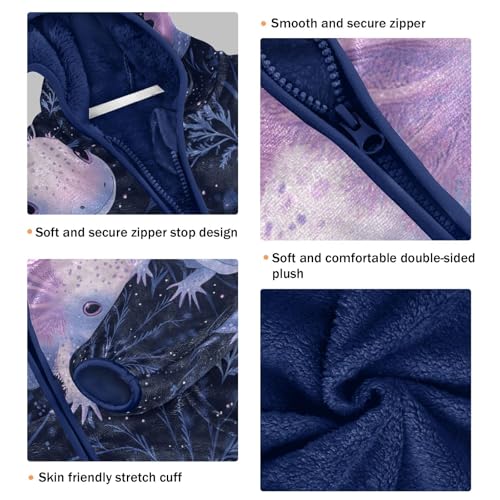 Axolotl in Midnight Toddler Fleece Jacket Girl Boys Hooded Fleece Jacket Coat Warm Outwear Zip-up 3-10T3