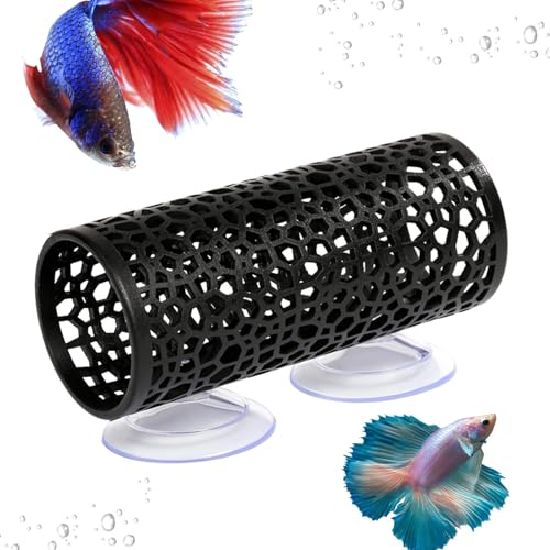 Betta Fish Tunnel - 吸盤付きベタ洞窟 エビシェルター | 小魚用休憩チューブ ベタ隠蔽 水槽の装飾 ベタ/エビ/その他の水生生物用の水槽シェルター