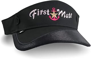 First Mate Nautical Star Anchor Embroidery on a Black Adjustable Visor Cap Elegant Fashion Sun Hat