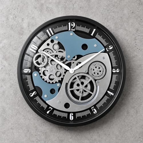 Image of ARMONIA Mechanical Moving Gear Wall Clock for Living Room | 46 cm Acrylic Industrial Steampunk Analog Wall Clock | Real Moving Gears, Dual Tone Design | Modern Home & Office Decor | Silver Black