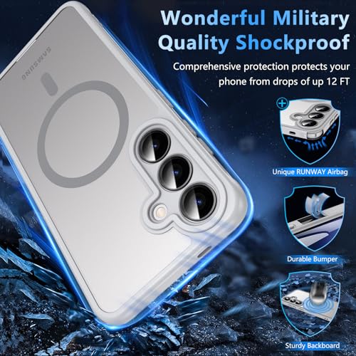 Image of OWKEY Magnetic for Samsung S25 Case, Samsung Galaxy S25 5G Magsafe Case with Screen Protector Protective Shockproof Rugged Military Grade Drop Protection Phone Case for Samsung Galaxy S25 (Gray)