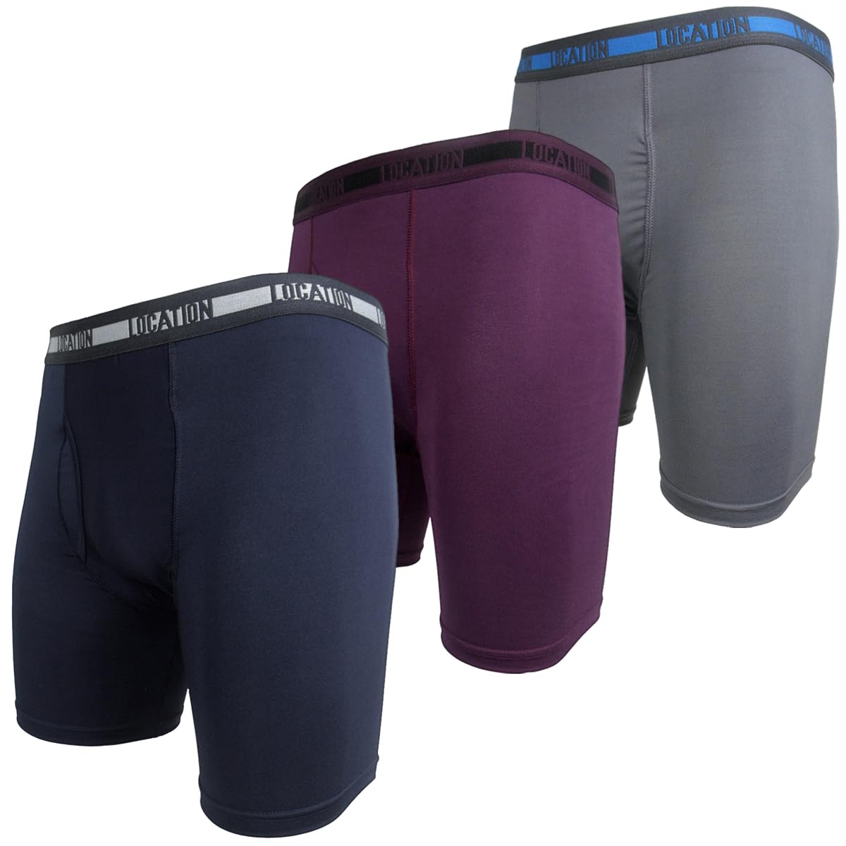 Mens Location Boxers 3 Pack Sports Longer Leg Trunks Boxer Shorts Adults Underwear Grey Burgundy Navy (Contender 2, 3XL)