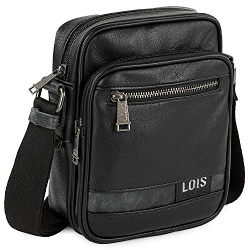 Lois - Bandoleras Hombre - Bolso Hombre Bandolera Ajustable - Bandolera Hombre Polipiel - Bolso Bandolera Hombre. Bolso de Hombre Pequeño., Negro