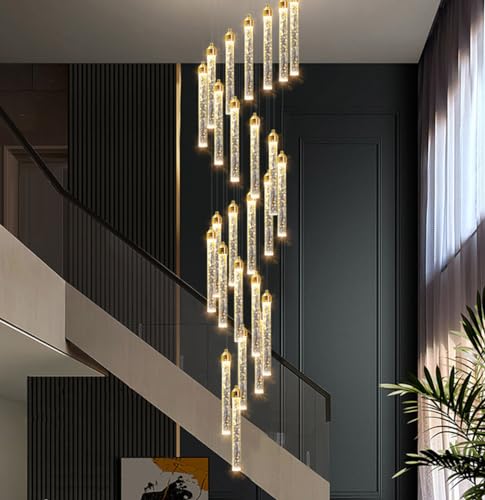 Image of 156in Long Light 20-Lights Chandeliers for Entryway LED Dimmable Chandeliers Lighting Fixture Modern Flat Sloped High Ceiling Pendant Lights Crystal Drop Light for Living Room Foyer Hallway Staircase