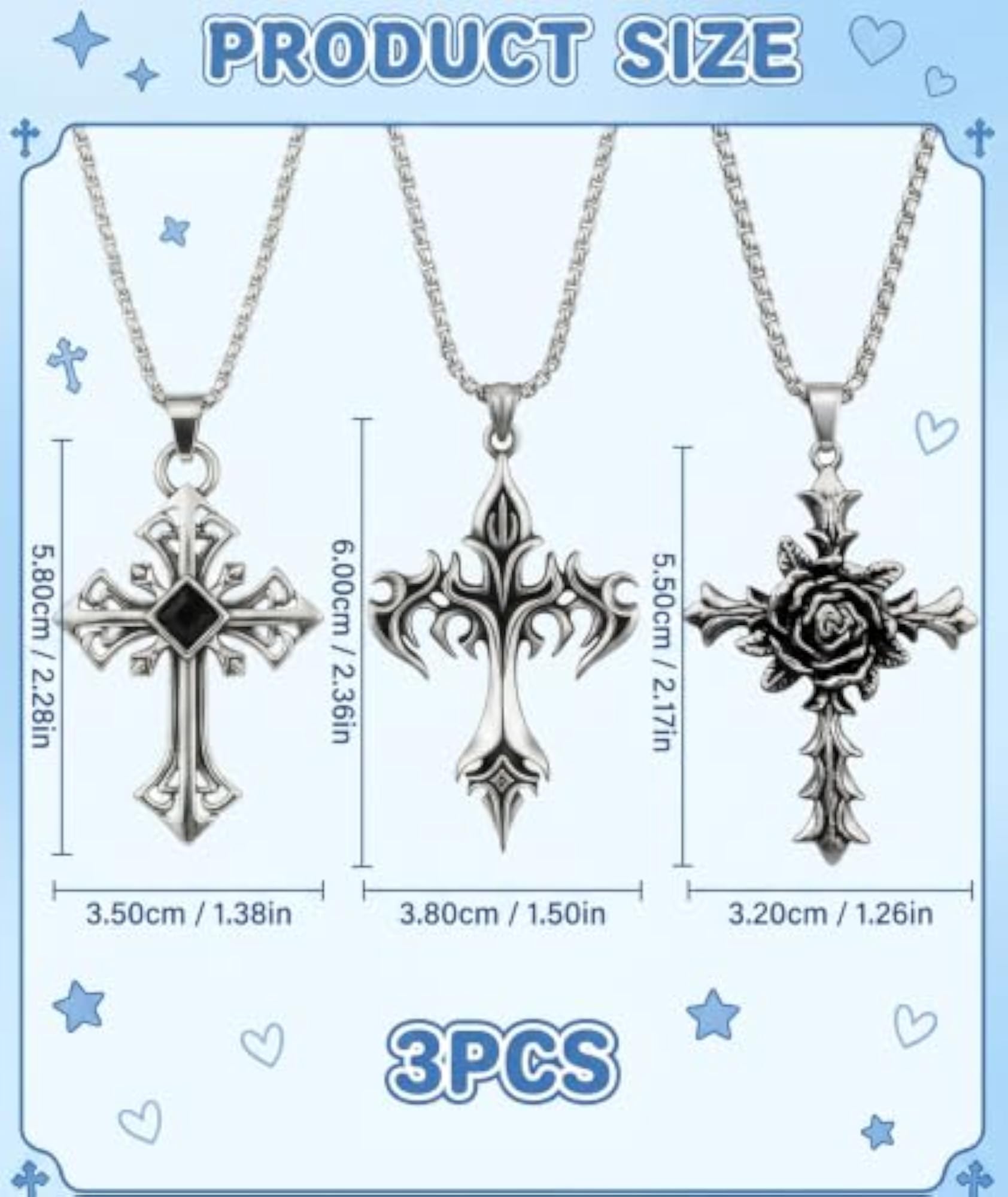 3Pcs Gothic Cross Necklace Set for Men, Gift Ready