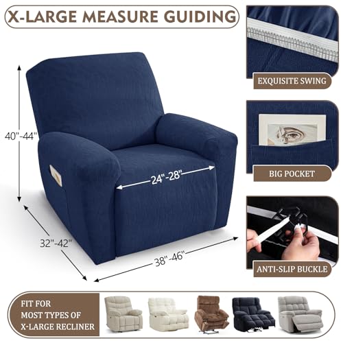 Image of ZNSAYOTX 100% Waterproof Recliner Chair Covers, 3-Piece Stretch Fit Recliner Slipcovers with Buckle & Elastic Band for Lazy Boy, Stay in Place, Soft Plaid Jacquard Protector (X-Large, Navy Blue)