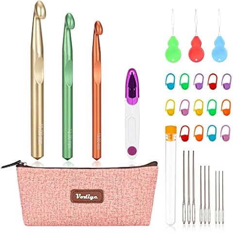 Vodiye 30 Pcs Crochet Hooks Set, Ergonomic 10mm-15mm Large Crochet Hooks for Chunky Yarn, Professional Huge Crochet Needles and Accessories for DIY Crafts, Carpets, Scarves Cover