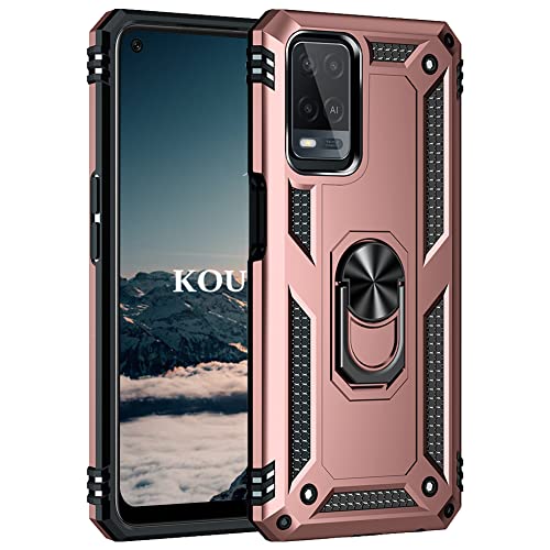 KOUYI Funda para OPPO A54 4G, Armor Militar Carcasa con 360 Anillo iman Soporte Hard PC y Silicona TPU Bumper antigolpes Fundas Carcasas Case con Kickstand para OPPO A54 4G (Oro Rosa)