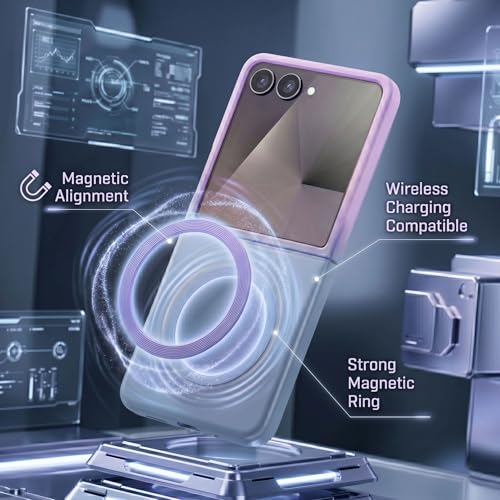 Image of amazon basics Gradient Mag-Safe Case for Samsung Galaxy Z Flip 7 5G | Soft Silicone Shockproof Cover with Camera Protection | Slim Lightweight Design | Smooth Touch & Durable - Purple & Gray