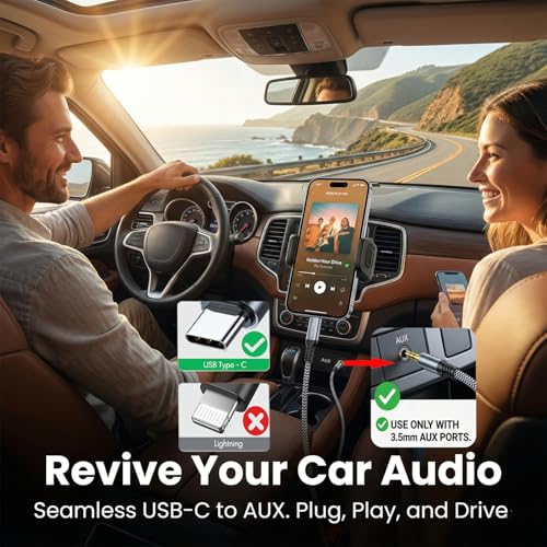 Image of Aux to USB C Cable 10ft, Type C to 3.5mm Audio Cord for Car Stereo (Aux Jack Required) Headphones, Speakers - Braided Aux Cord for iPhone 16 /15 /17, Galaxy S25 /S24 /S23, iPad Pro, Pixel