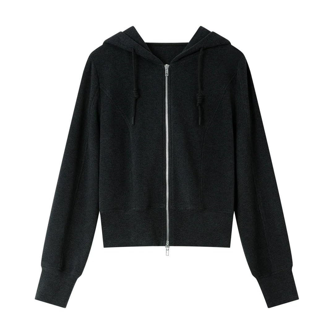 Sudadera con capucha para mujer, de manga larga, con cremallera, simple, holgada