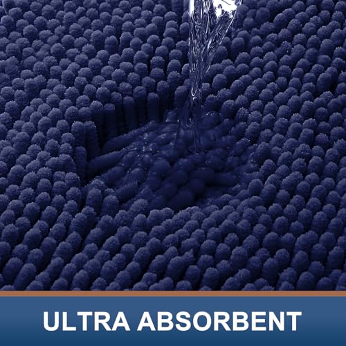Smiry Luxury Chenille Bathroom Rugs 71x47, Extra Soft and Absorbent Shaggy Bath Mat, Machine Washable, Non-Slip Plush Carpet Runner for Tub, Shower, and Floor, Home Decor Accessories, Navy Blue