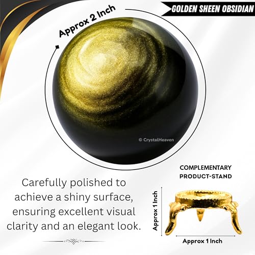 Image of Certified Golden Sheen Obsidian Crystal Ball for Meditation - Premium Crystal Vastu Items for Home and Feng Shui Items for Good Luck - Ideal for Pooja Supplies and Spiritual Practices (2 inch Inch)