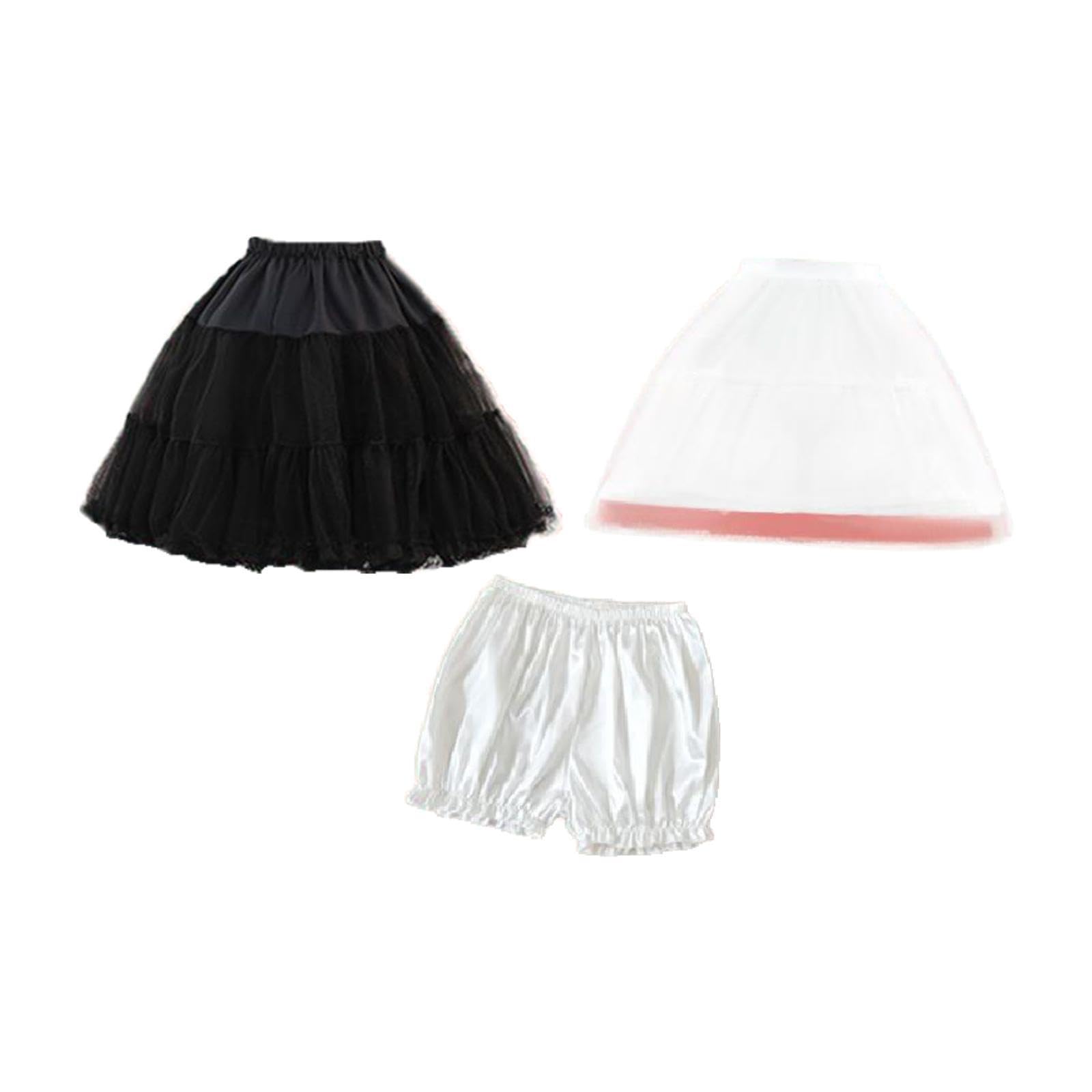 Damen Petticoat Rock Tüll Unterrock mit verstellbarem Hoop Rock und Shorts für Cosplay Prinzessin Kleid Lolita Party Schwarz Weiß, Mehrfarbig, Einheitsgröße
