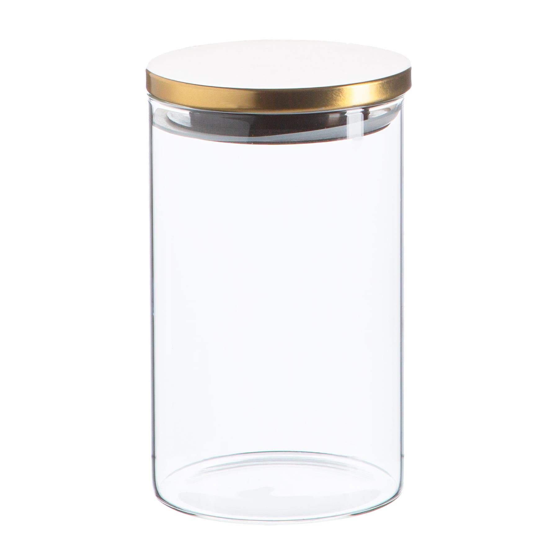 Argon Tableware Gold Scandi Storage Jar With Metallic Lid - 1000Ml - 1 Pack - Modern Round Organisation Container Glass Jar For Kitchens, Pantry, Bathrooms, Utility Room