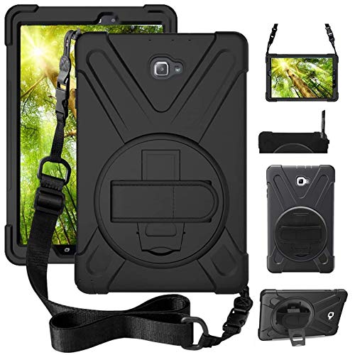 ZenRich Galaxy Tab A 10.1 Case 2016, SM-T580/T585/T587 Case zenrich Shockproof Rotating Kickstand Hand Strap Shoulder Strap for Galaxy Tab A 10.1 Inch Tablet (No S Pen Version),Black