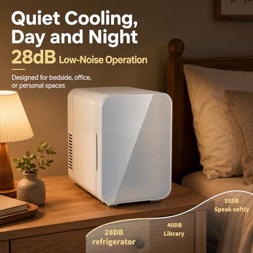 Image of Mini Fridge for Bedroom - Portable 4 Liter /6 Can Cooler & Warmer for Skincare, Cosmetics, Makeup, Medicine & Food - Small Refrigerator with AC /DC Power for Home, Car, Dorm & Office